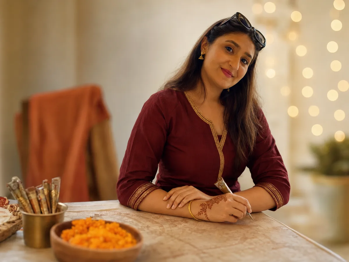 Shraddha Parmar — professional mehndi artist at her studio in Matunga, Mumbai